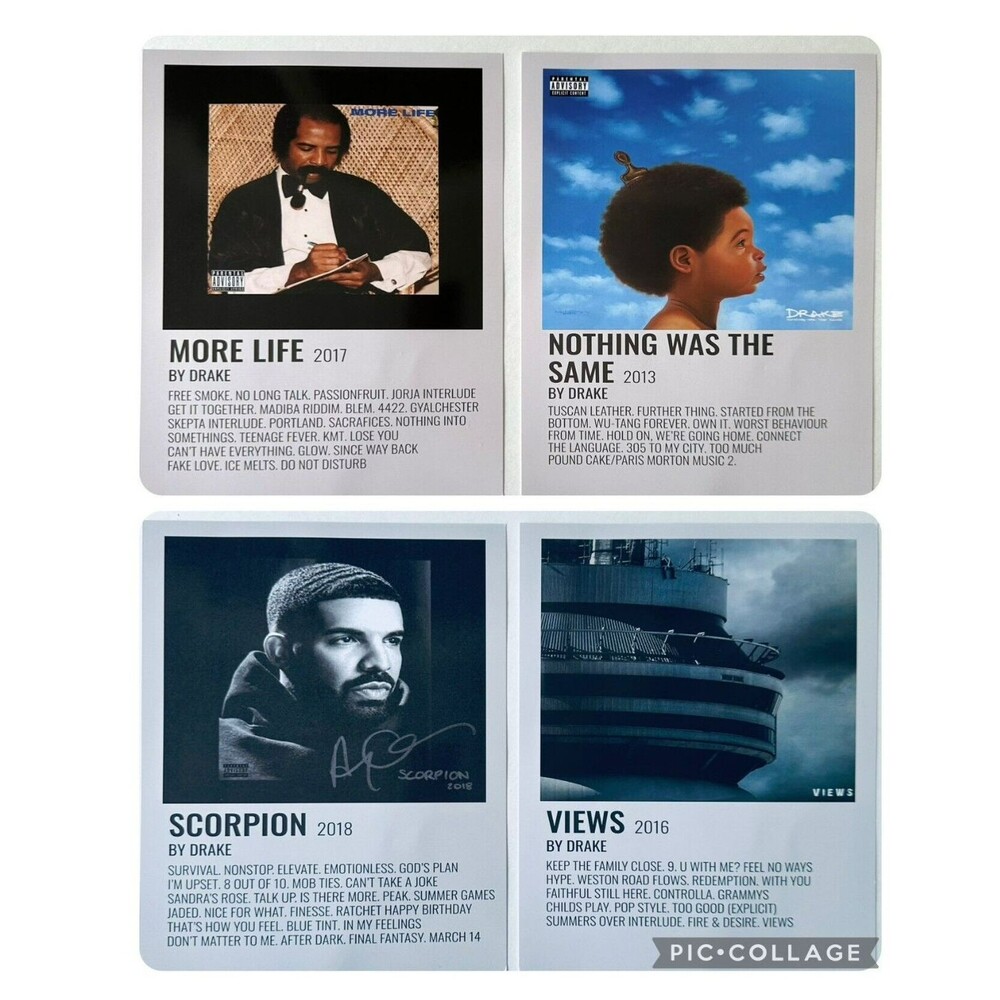 Lot Of 4 Drake Album Cover Posters 10" X 8 " Color and Black and White Prints